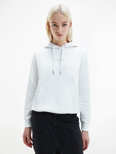 Calvin Klein Ruhák HU707059 | Calvin Klein Embroidered Logo Női Kapucnis Pulóver Világos Fehér